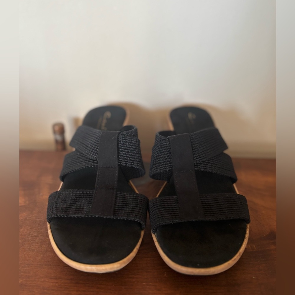 Contessa Italian Shoemakers Black Woven Wedge Sandals 8.5 - Picture 7 of 13